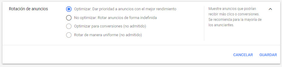rotacion de los anuncios en google ads
